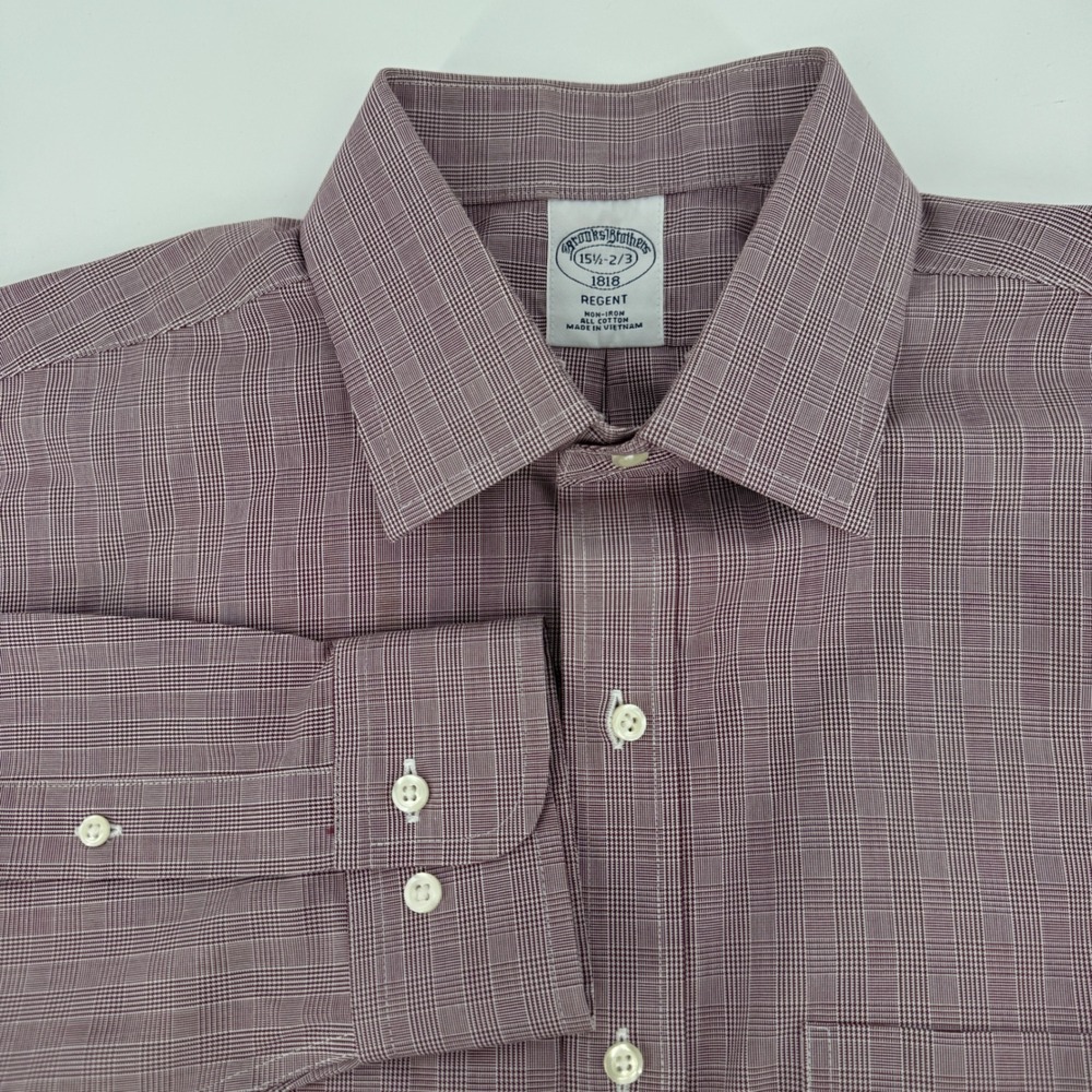 Brooks Brothers 1818 Regent Dress Shirt Mens 15.5 32/33 Maroon Purple Plaid